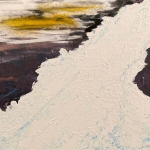 Vibrant White and Yellow Abstract Painting with Dynamic Brushstrokes in print